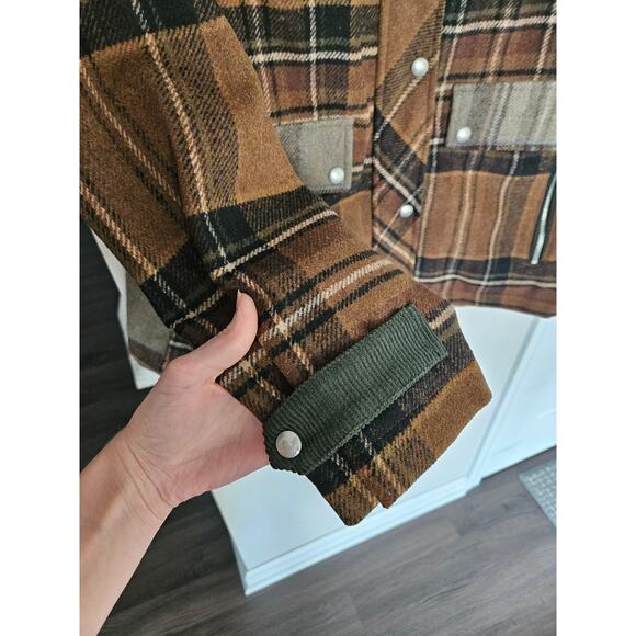 Anthropologie BlankNYC Brown Green Situationship Plaid Shirt Jacket NWT Size L - Picture 13 of 16